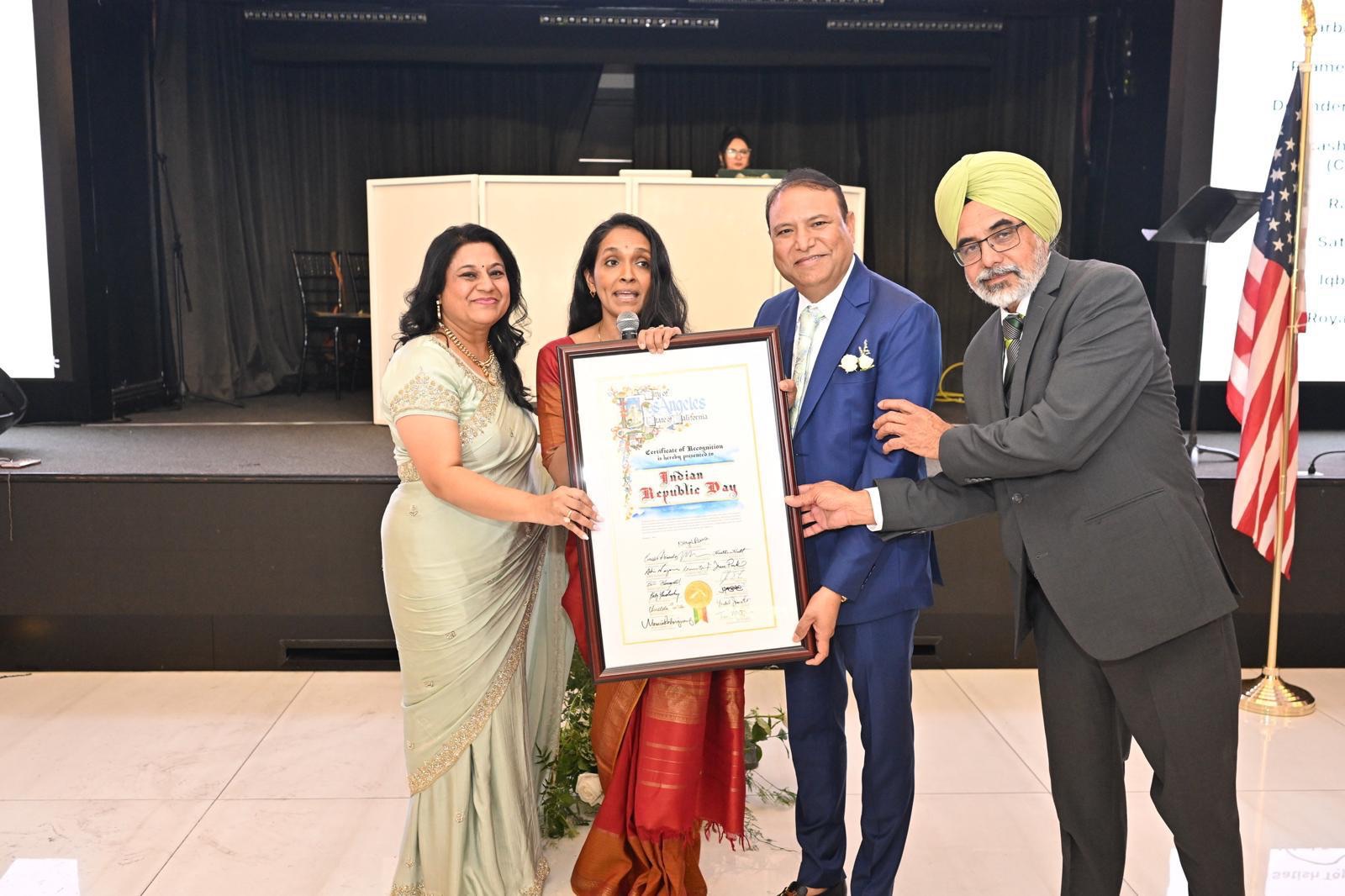 Indian-American families celebrating together at a cultural festival
